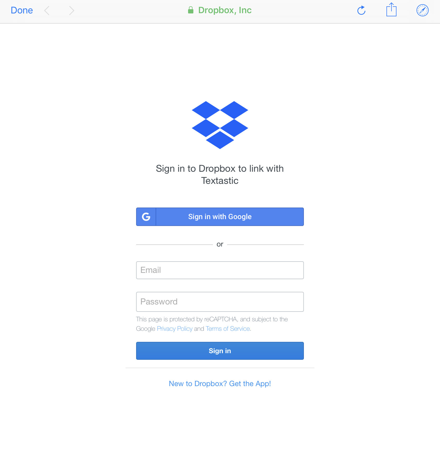 Sign into Dropbox