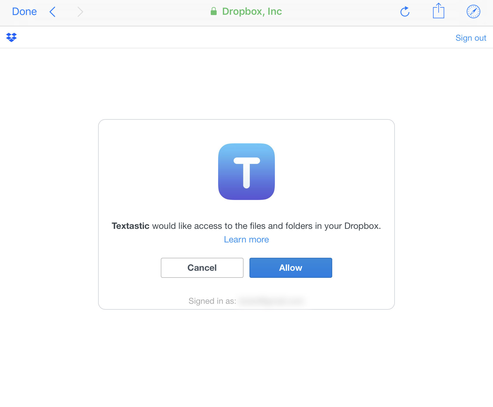 Allow Dropbox access