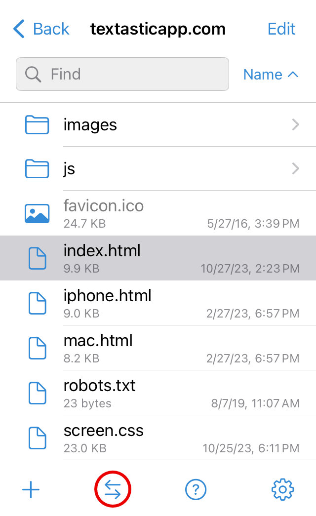 Opening the File Transfer screen
