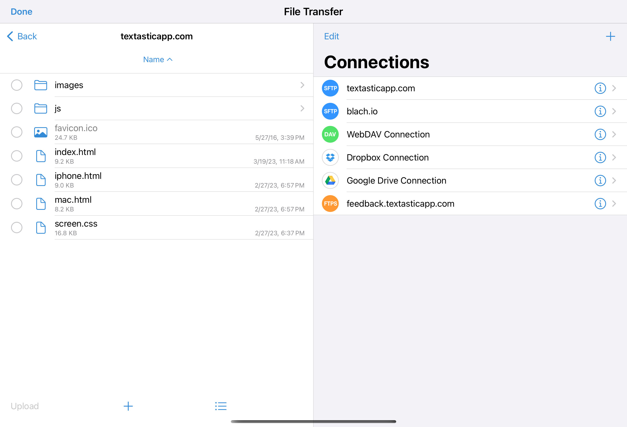 File Transfer screen
