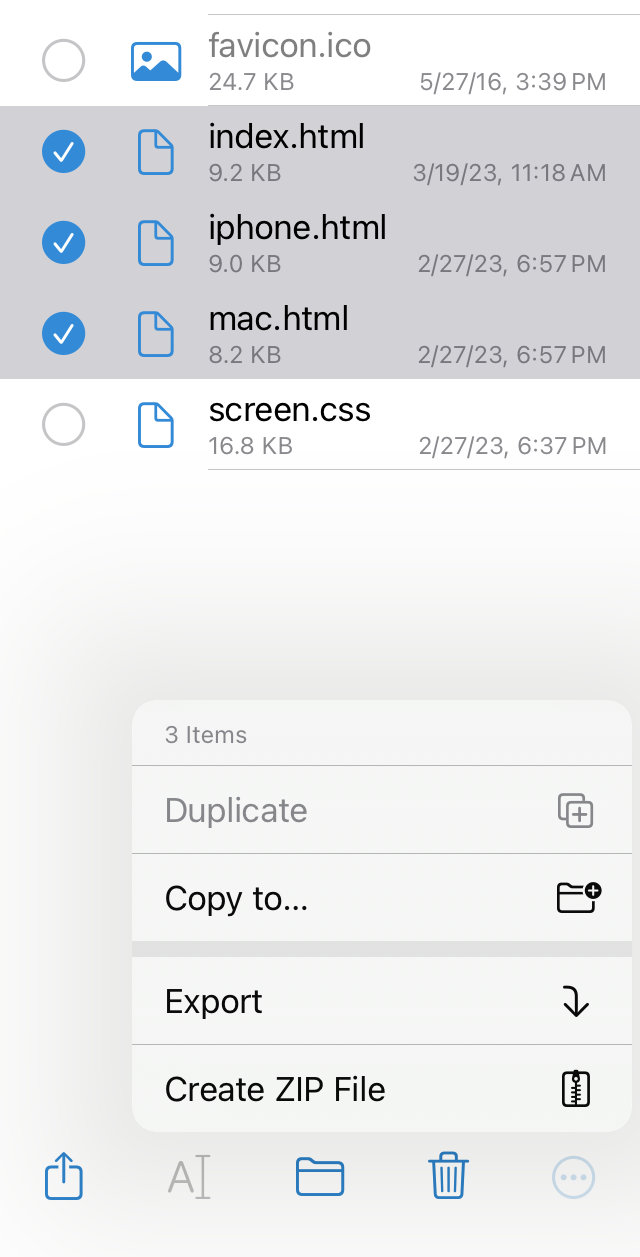 More file actions