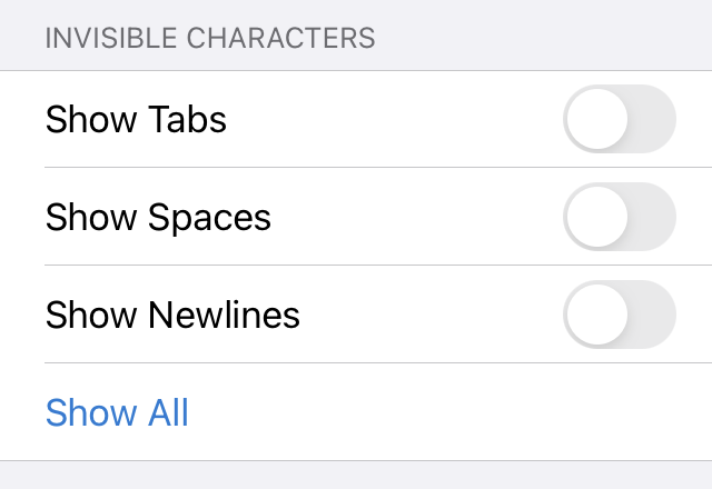 Invisible character settings