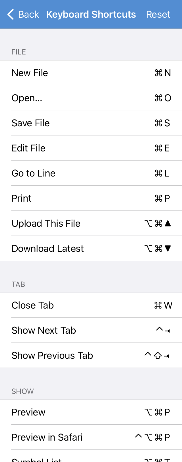 Keyboard shortcut settings