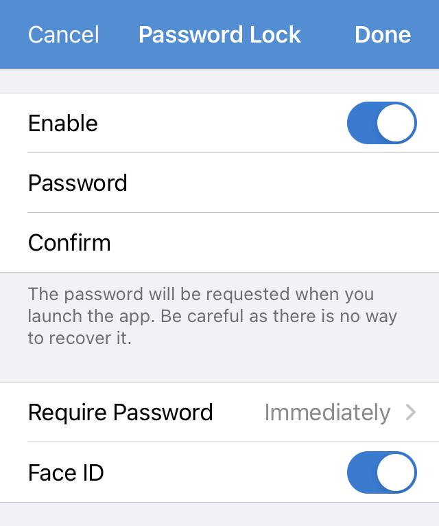 Password lock settings