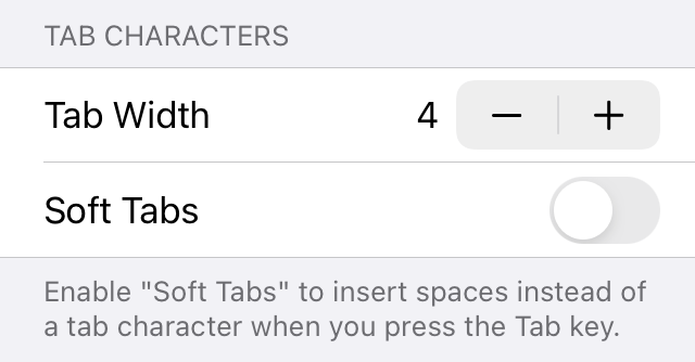 Tab characters settings