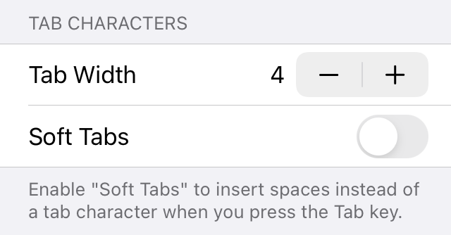Tab characters settings