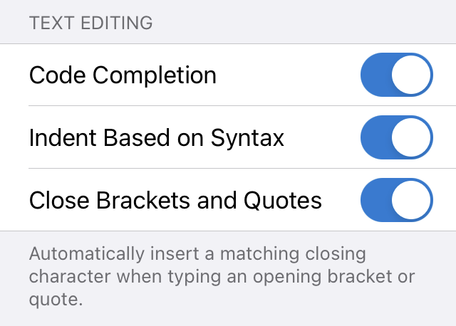 Text editing settings