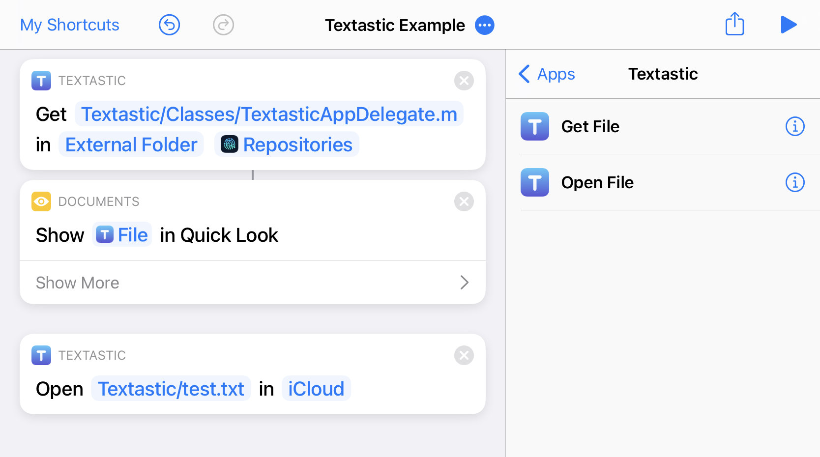 Textastic Shortcuts