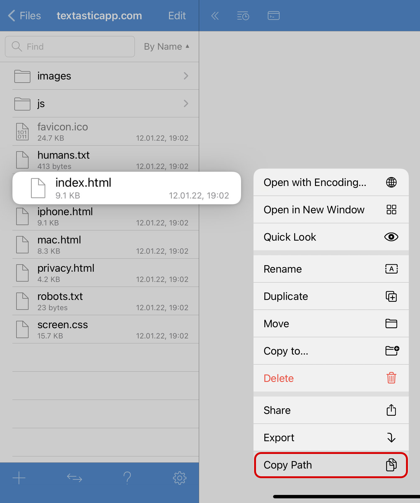 Textastic Shortcuts