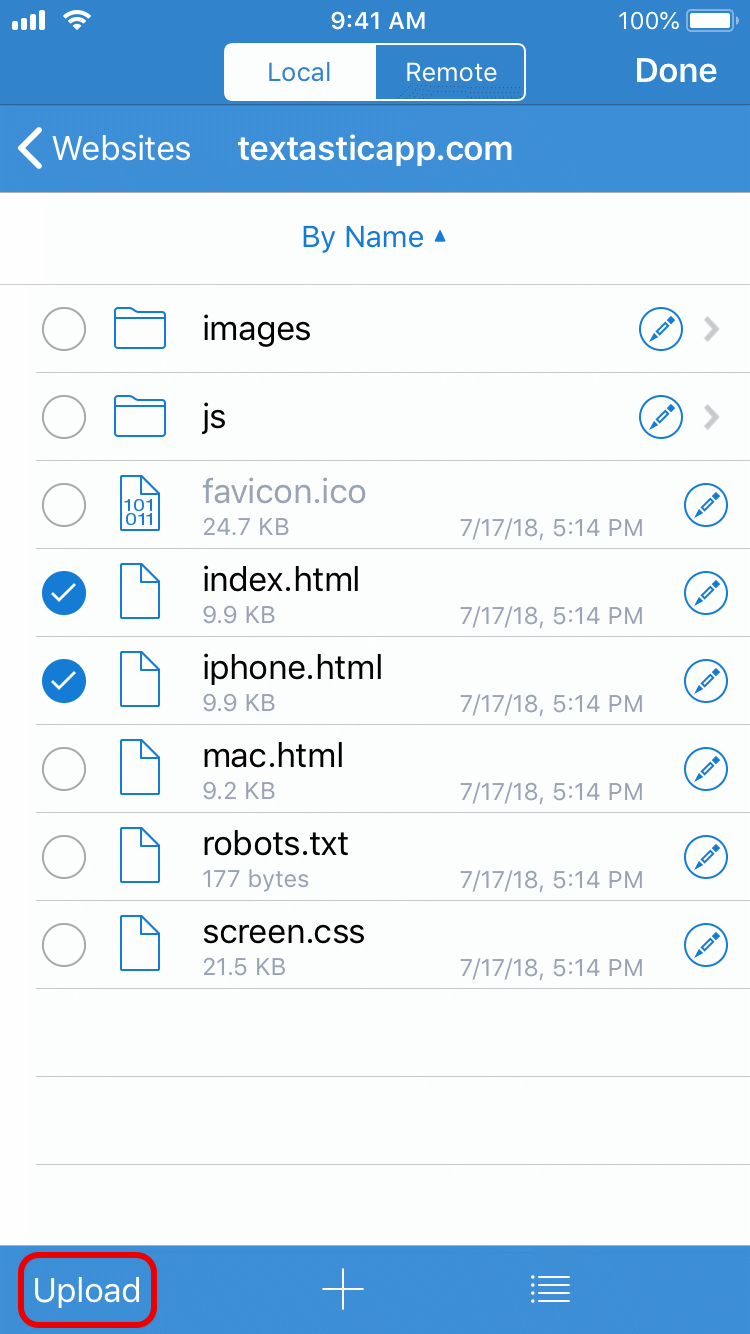 Select files to upload