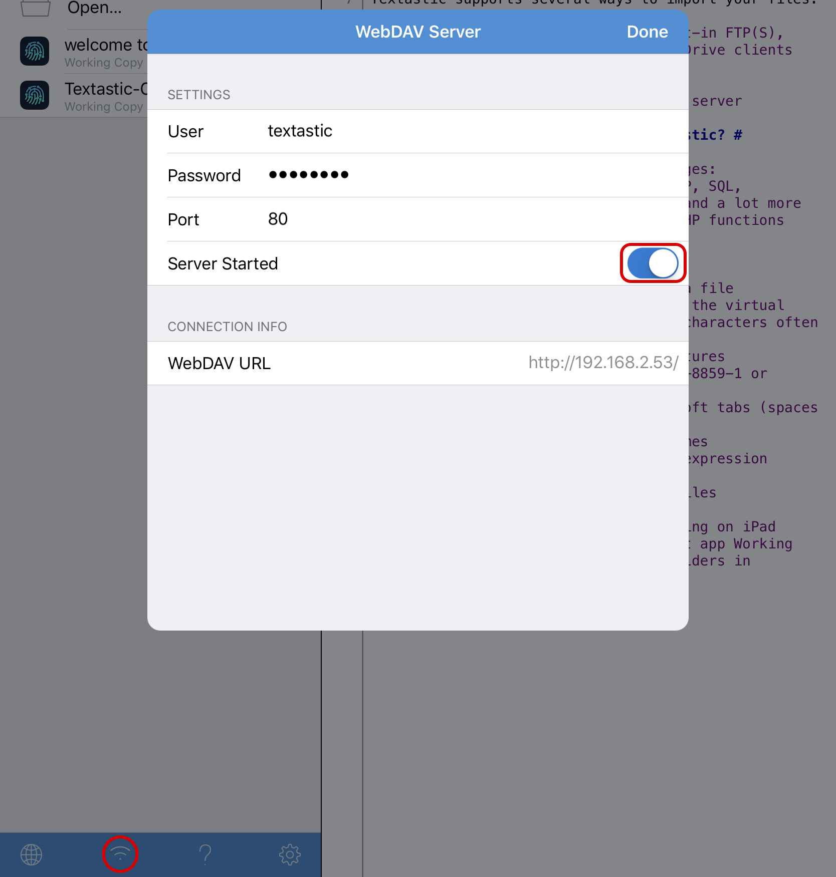 WebDAV server started