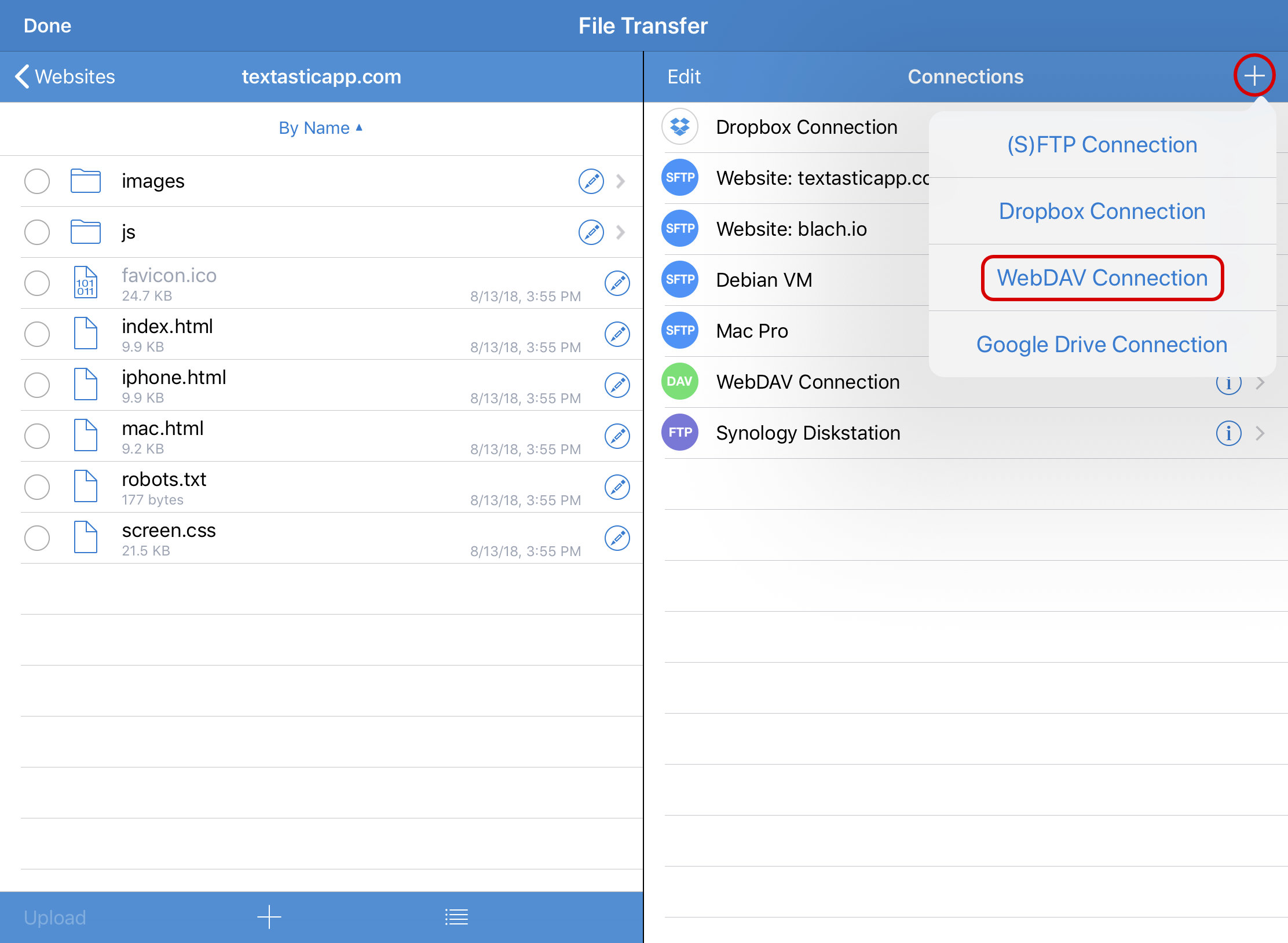 Add WebDAV Connection