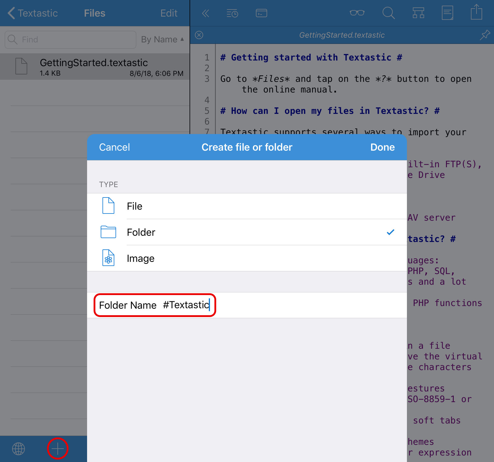 Add folder #Textastic