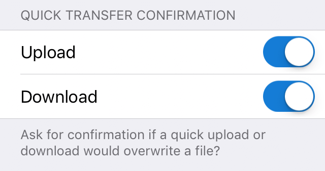 Quick transfer settings