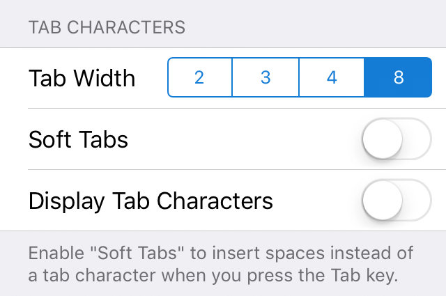 Tab characters settings