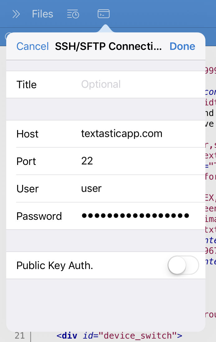 Configure SSH connection