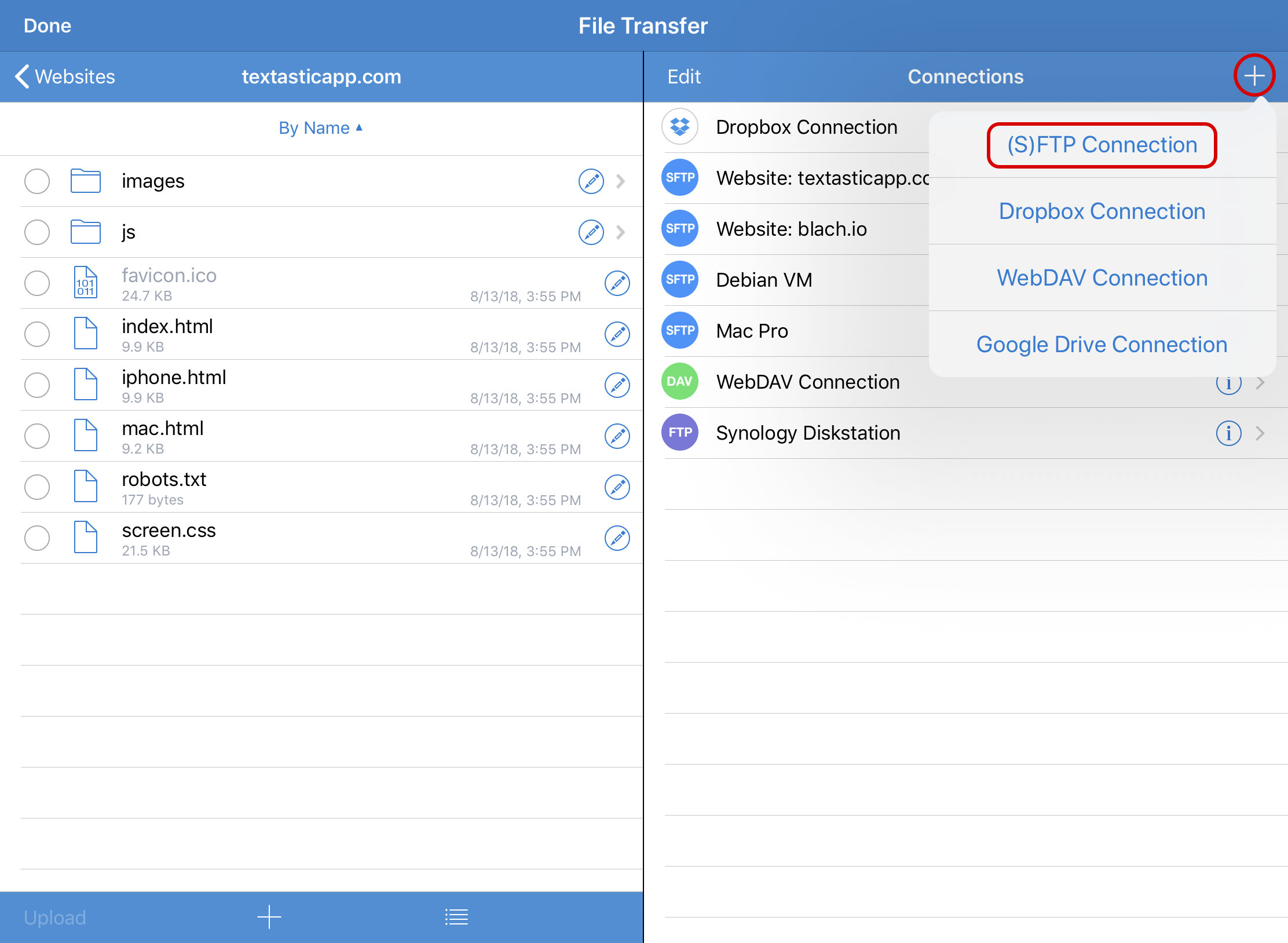 Add (S)FTP Connection