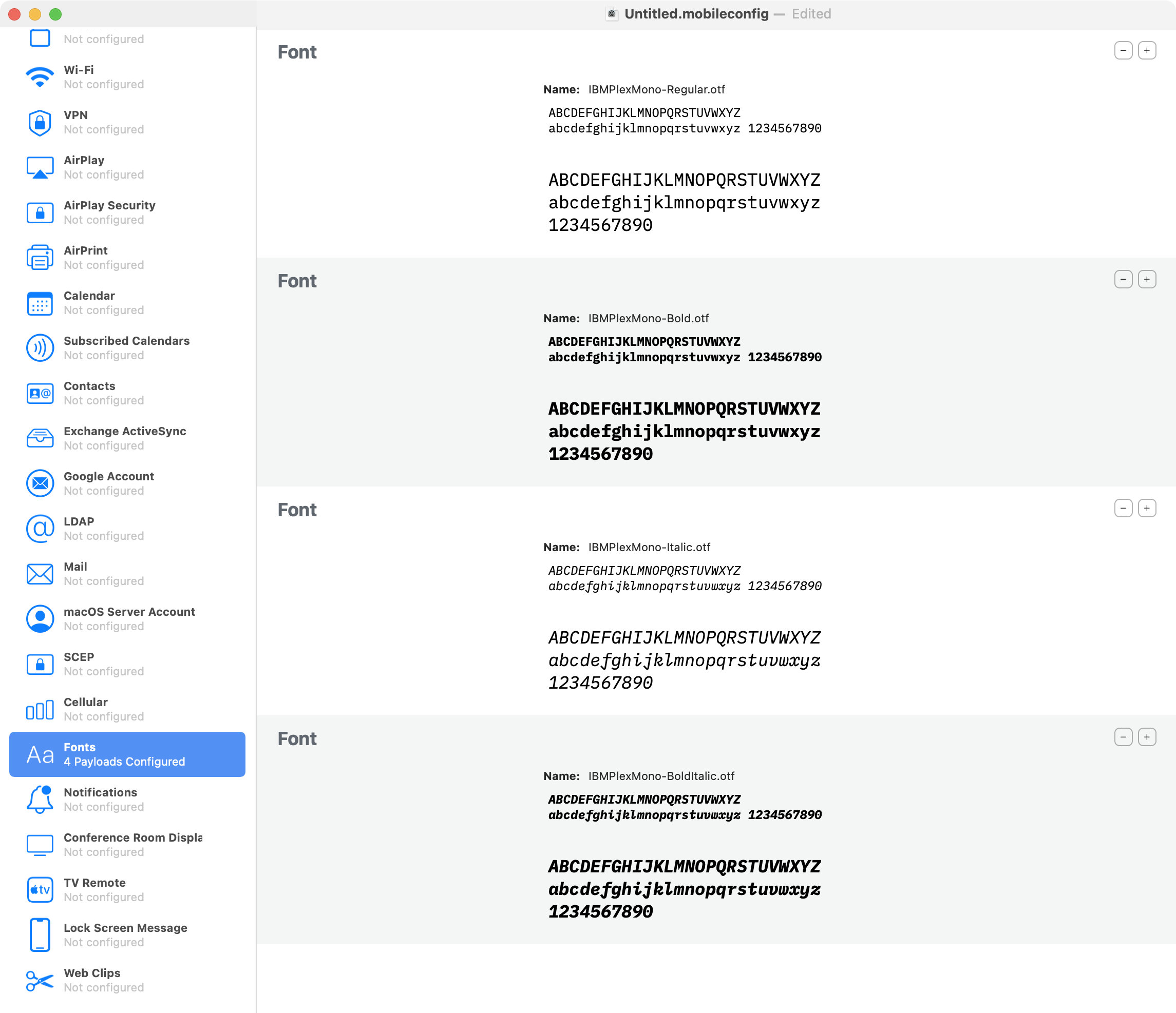 Apple Configurator 2 Fonts Payload