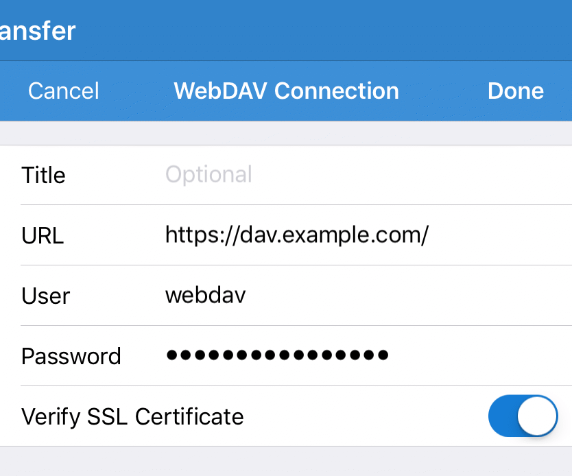 Configure WebDAV connection