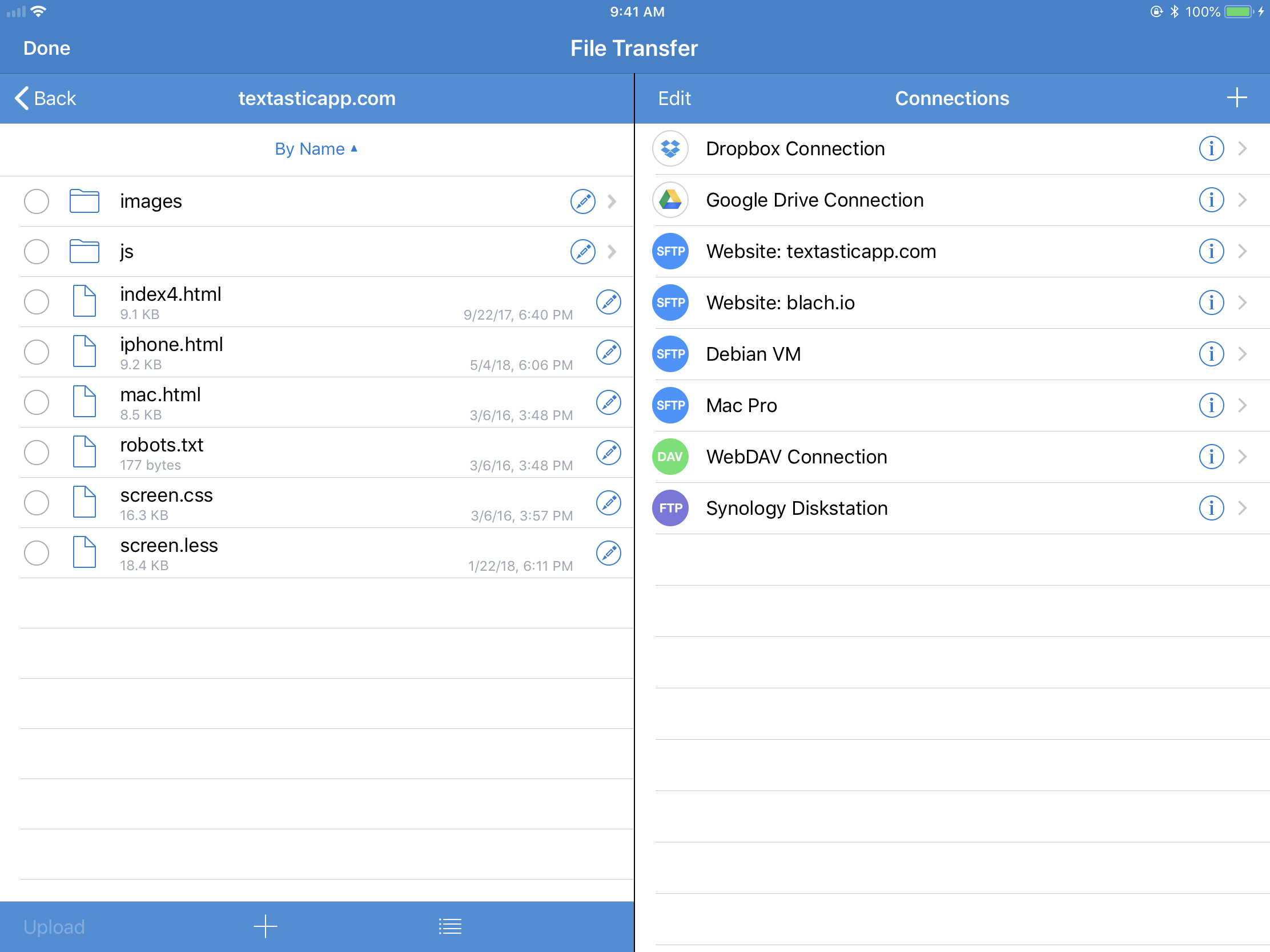 File Transfer screen