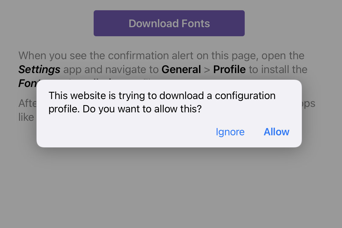 Allow installing configuration profile in Fontcase