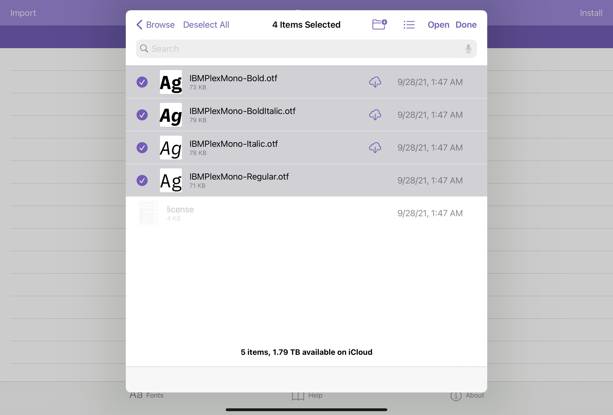 Fontcase import font files