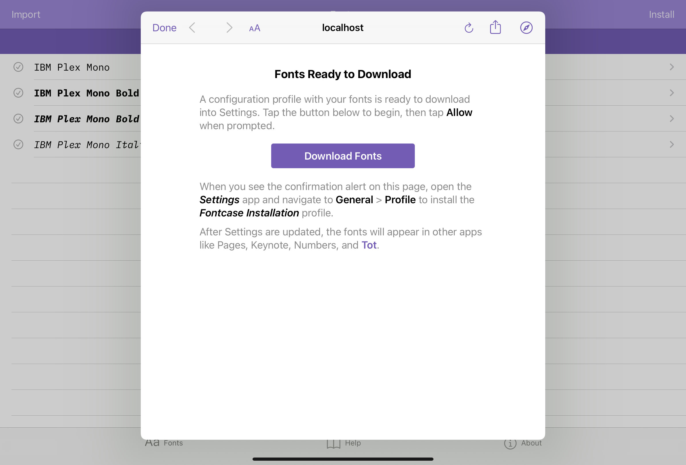 Installing fonts in Fontcase