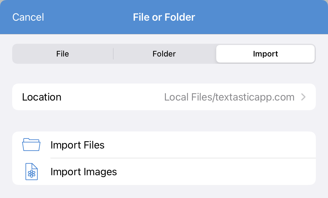 Import files and images