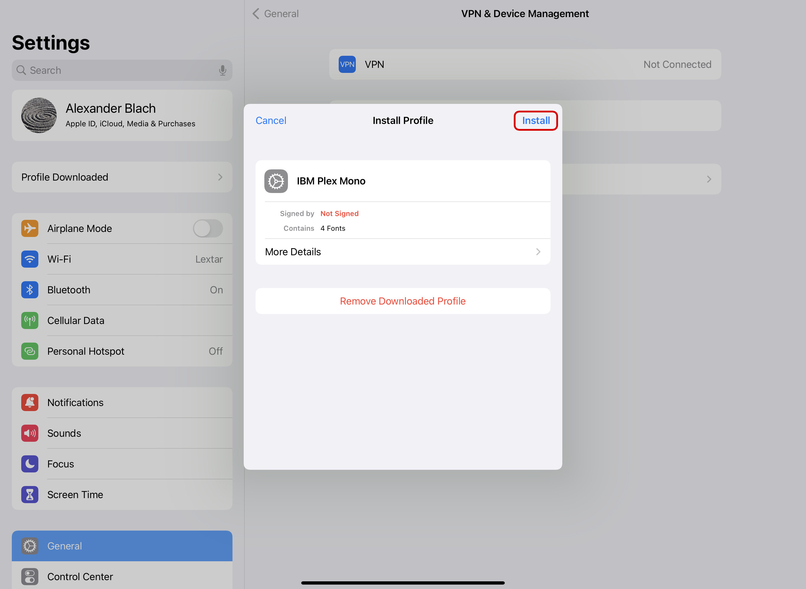 Install Font Configuration Profile on iPad