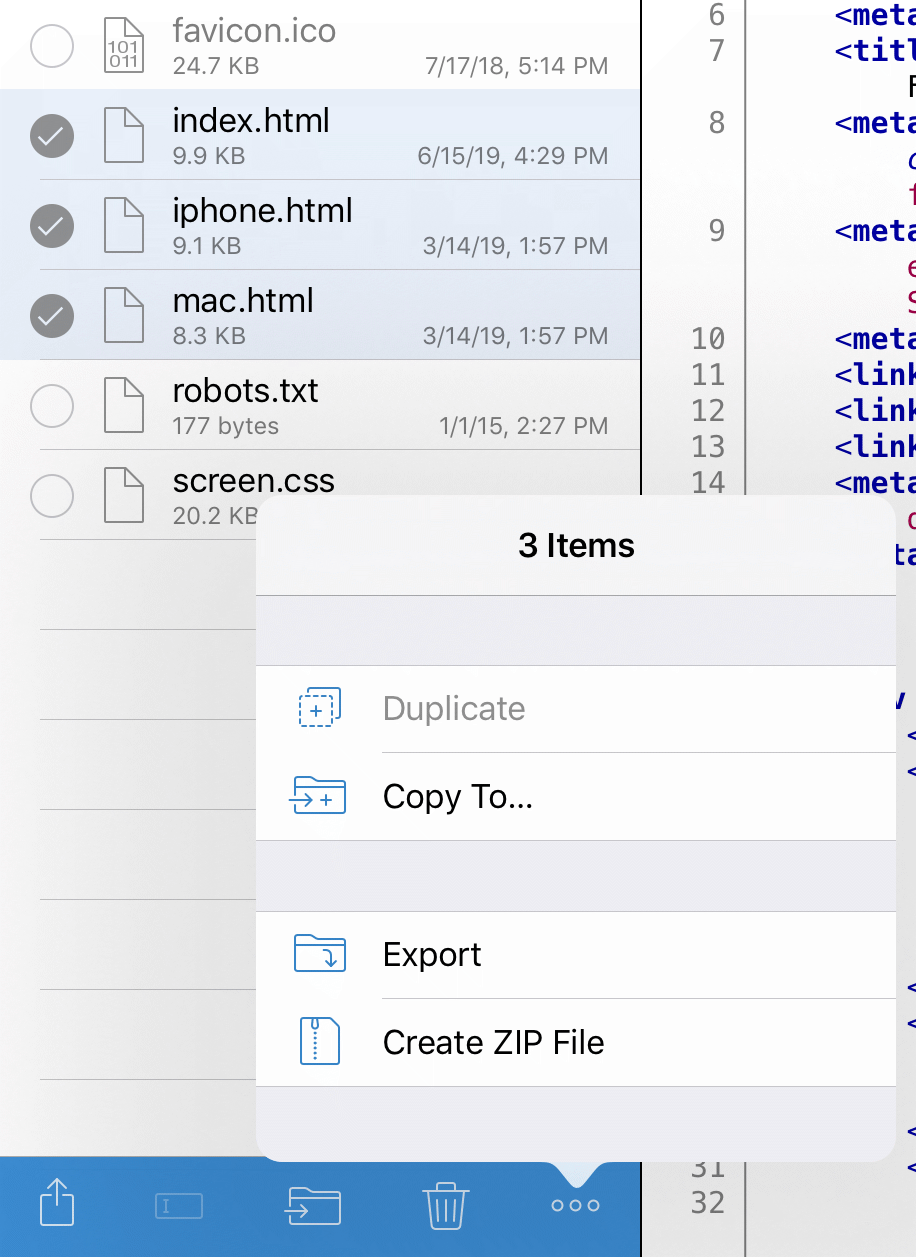 More file actions