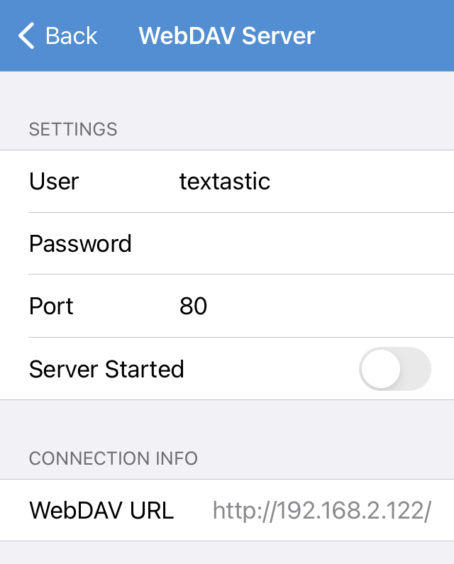 WebDAV server settings