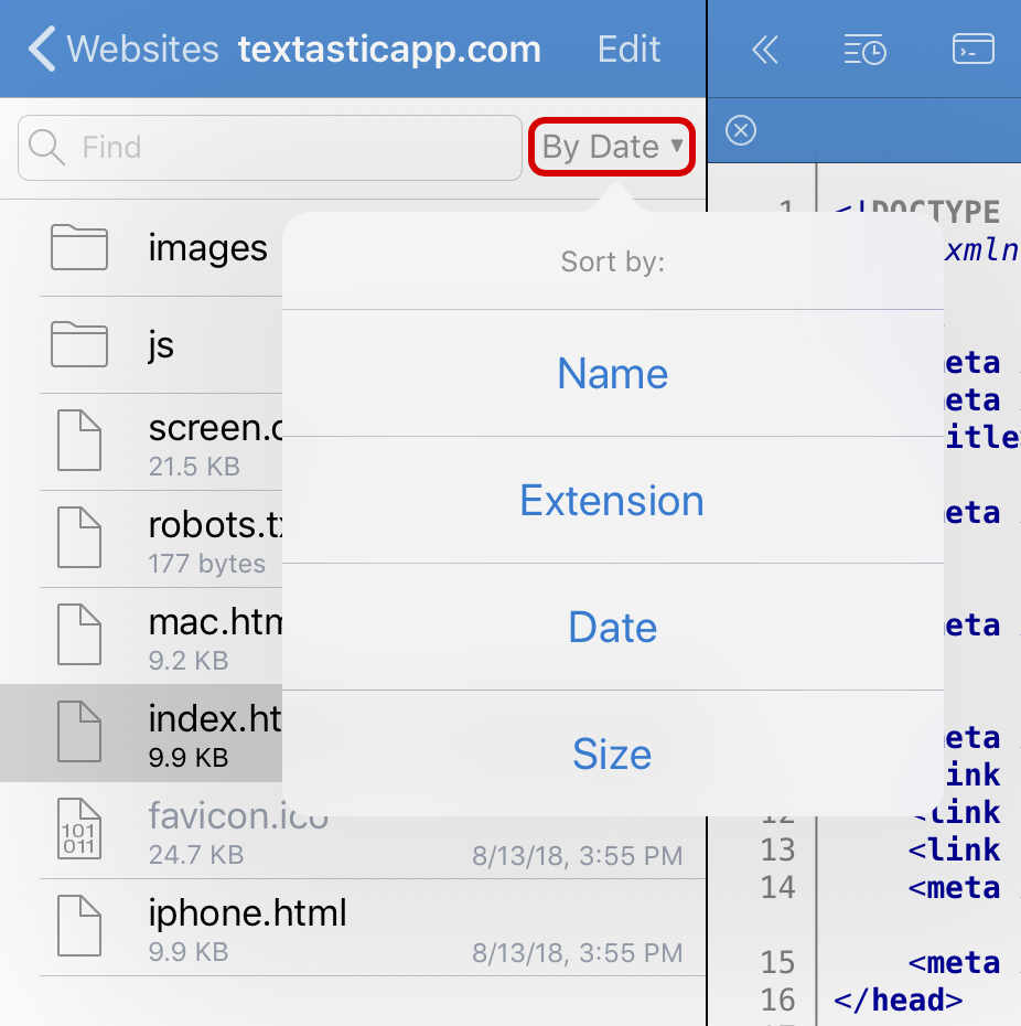Changing the sort order of files