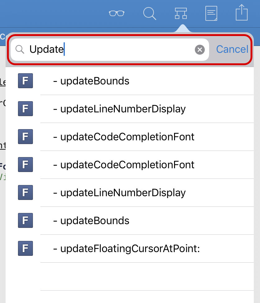 Search in symbol list
